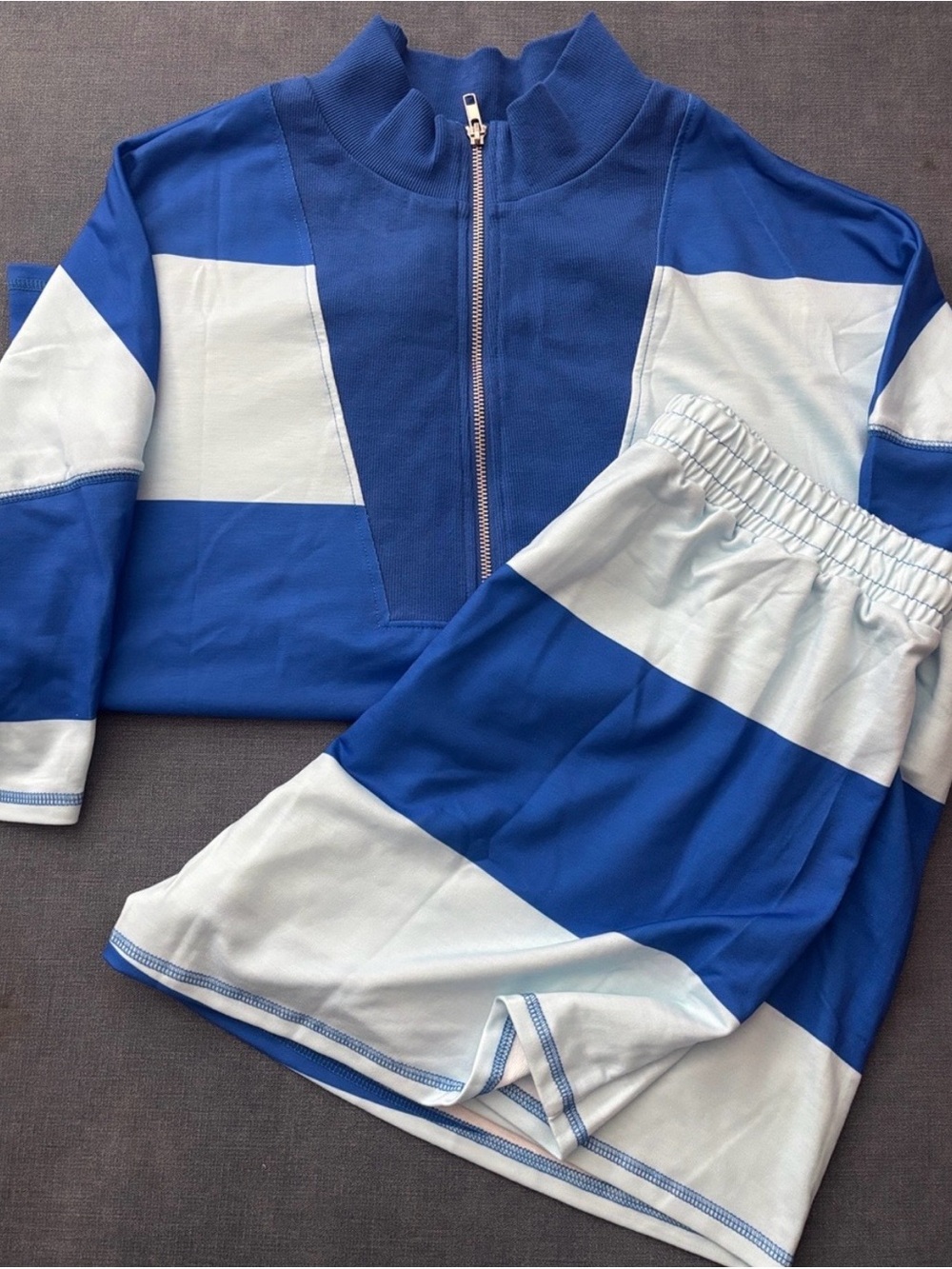 Blue and White Striped Athletic Set